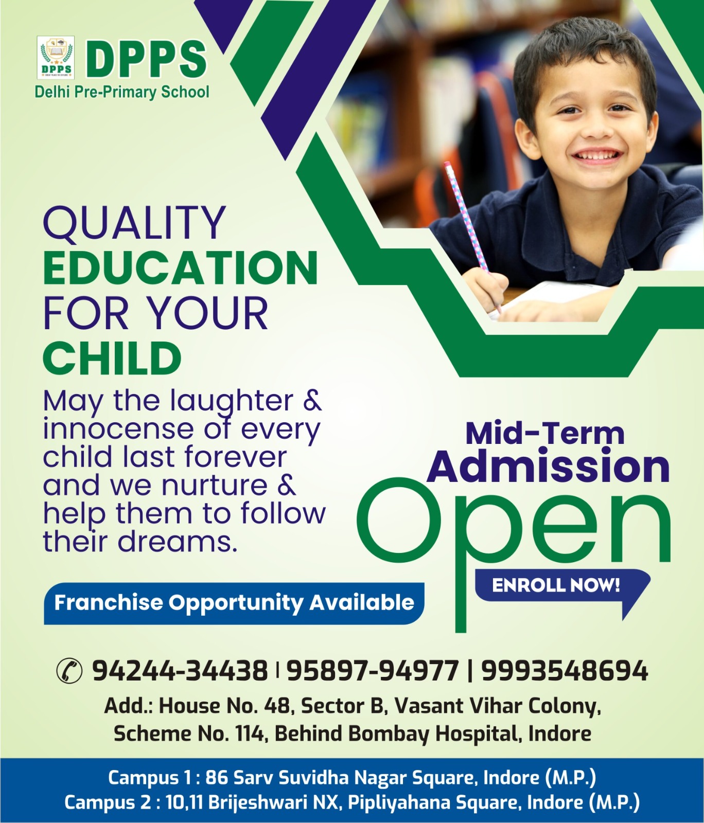 Mid Term Admission Open at Delhi Pre Primary School in Indore